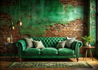 Urban Exploration Living Room - Green Walls & Couch