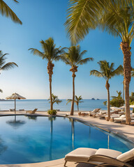 Fototapeta premium beautiful resort, relaxing vacation, tranquil resort, peaceful getaway, serene retreat, luxury resort, paradise escape, calm resort, scenic resort, tropical paradise, beachfront retreat, serene escape