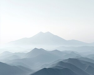 Naklejka premium Misty mountainscape at dawn, serene landscape.