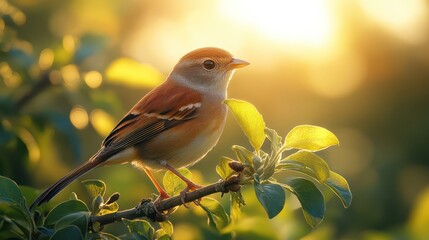 Obraz premium Golden Hour Songbird: A Serene Sunset Portrait