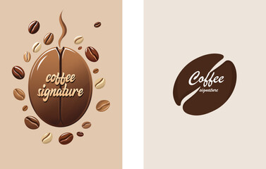 Set of vector coffee bean signature illustrations, combination of coffee bean roasting levels. Suitable for all designs, textiles, art, walls, packages, icons