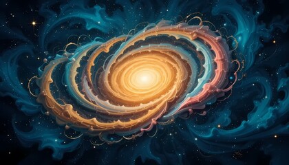 Cosmic Swirl: A Dreamlike Galaxy in Teal and Gold