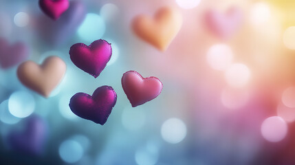 Fototapeta premium Multicolored hearts glowing softly in dreamy background ambiance