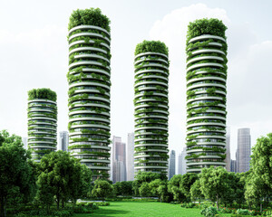 Obraz premium Sustainable urban living green skyscrapers city center architecture nature