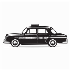 Vintage Taxi Image vector. Black and white Vintage Taxi Stock Illustrations isolated on white background.