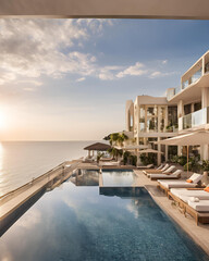Fototapeta premium luxury beach resort, ocean view villa, beachfront property, private beach, exotic resort, tropical paradise, luxury hotel, scenic beach, villa with pool, waterfront villa, sun-soaked resort, tropical 