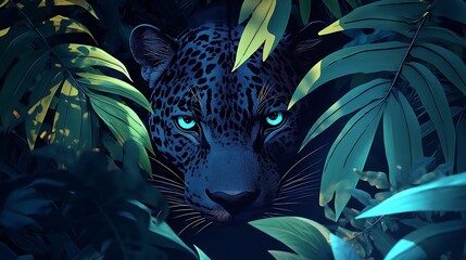 Enigmatic Black Panther Hidden in Lush Tropical Foliage