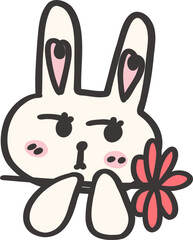 Kawaii Valentine Rabbit with flower doodle cartoon hand drawing