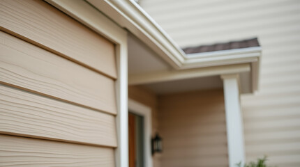 Fototapeta premium House Exterior Detail: Beige Vinyl Siding, White Gutters and Trim