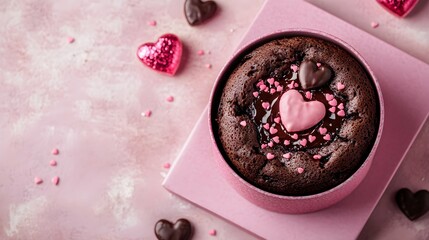 Chocolate Lava Cake with Valentine's Day, in a pink box, with space above for text