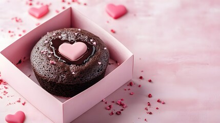 Chocolate Lava Cake with Valentine's Day, in a pink box, with space above for text