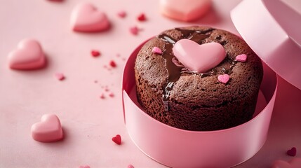 Chocolate Lava Cake with Valentine's Day, in a pink box, with space above for text