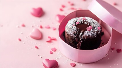 Chocolate Lava Cake with Valentine's Day, in a pink box, with space above for text