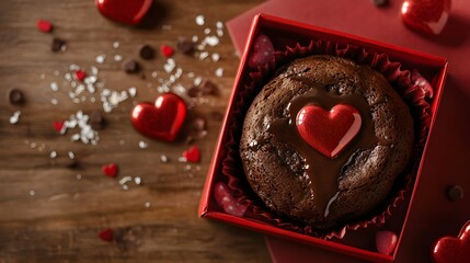 Chocolate Lava Cake with Valentine's Day, in a pink box, with space above for text