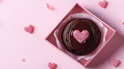 Chocolate Lava Cake with Valentine's Day, in a pink box, with space above for text