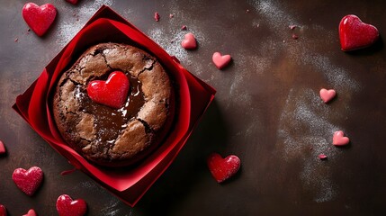 Chocolate Lava Cake with Valentine's Day, in a pink box, with space above for text