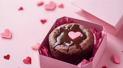 Chocolate Lava Cake with Valentine's Day, in a pink box, with space above for text