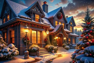 Fototapeta premium Christmas Mockup: Warm Festive Generative AI Architectural Photography