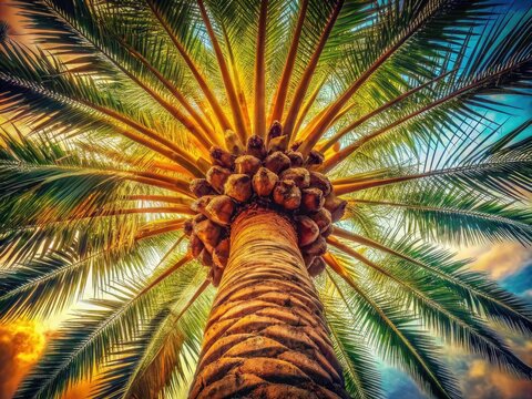 Vintage Socratea Exorrhiza Palm Tree, Tropical Botanical Art, Retro Photography