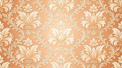 Fototapeta premium Elegant floral design featuring damask seamless pattern with soft peach and pale gold hues, creating a romantic ambiance in any setting , romance, interior
