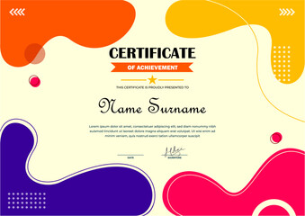 Modern and colorful certificate with an abstract design.
