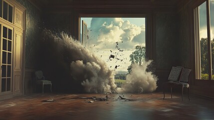 Room Explosion: Surreal Destruction Artwork