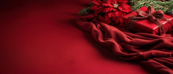 Red Christmas Gifts  Poinsettia  Festive Background