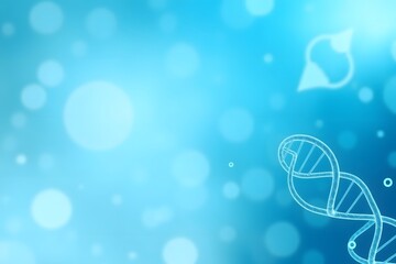 A blue abstract background featuring a DNA strand and soft bokeh effects.