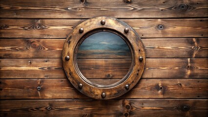 Fototapeta premium Distressed Wooden Porthole, wood, cabin , wood, cabin , old, worn, marine