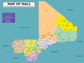 Obraz premium African Countries Geography Political map. Political map of country with capital, province or state capital, major cities and town.