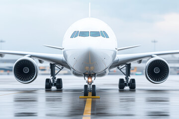 A large white airplane is parked on the runway
