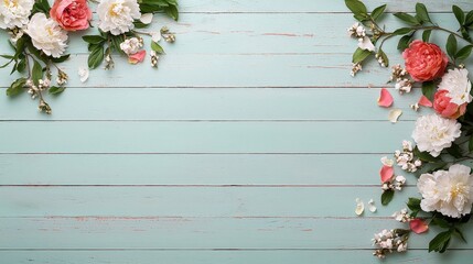 Floral Arrangement on Wooden Background with Petals