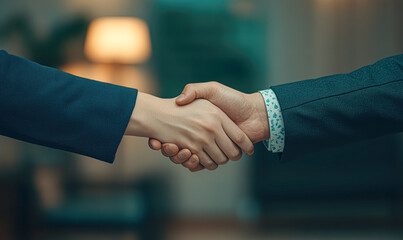 Two people shaking hands in a business setting