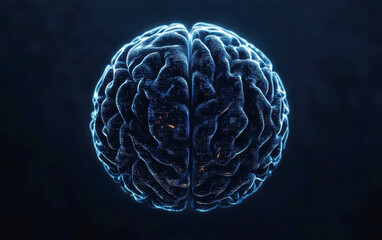 A brain is shown in a blue and black color scheme