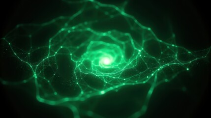 Obraz premium Green Abstract Digital Swirl Illustration with Light Nodes and Depth