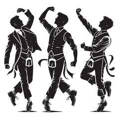 Irish Dance Silhouette Vector Illustration, Solid White Background.