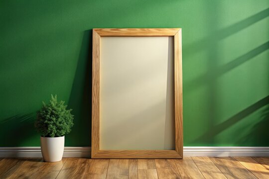 Wooden Frame Mockup on Green Wall - 3:4 Aspect Ratio - Poster Frame Mockup