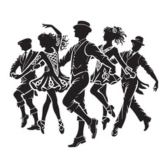 Irish Dance Silhouette Vector Illustration, Solid White Background.