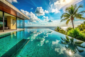 Fototapeta premium Luxury Infinity Pool Oceanfront Villa Modern Architecture Tropical Paradise