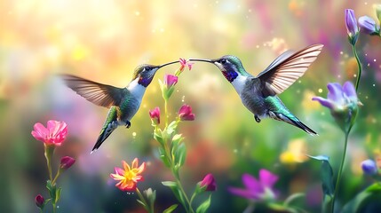 Hummingbirds in a Colorful Garden: A Moment of Serenity