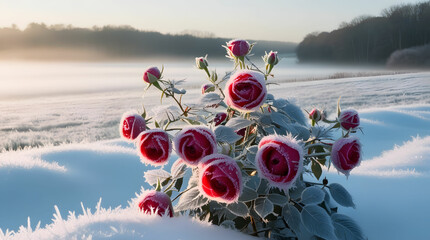 
The morning frost settles delicately on the roses