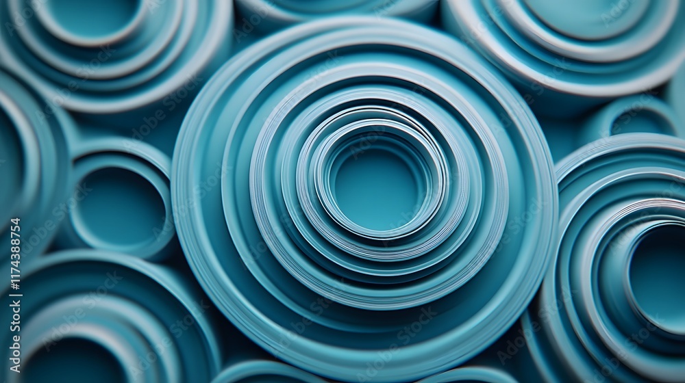 Poster dynamic circular patterns in turquoise abstract art contemporary design studio environment close-up 