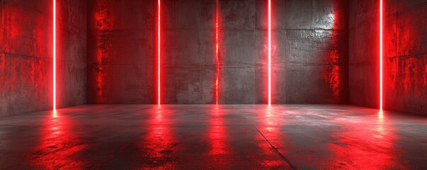 Naklejka premium Futuristic red neon-lit industrial space interior
