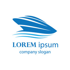 logo design of a boat sailing in the blue ocean