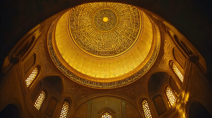 Obraz premium Golden Dome Interior Islamic Calligraphy Architecture