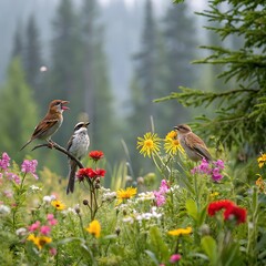 bird on the flowers