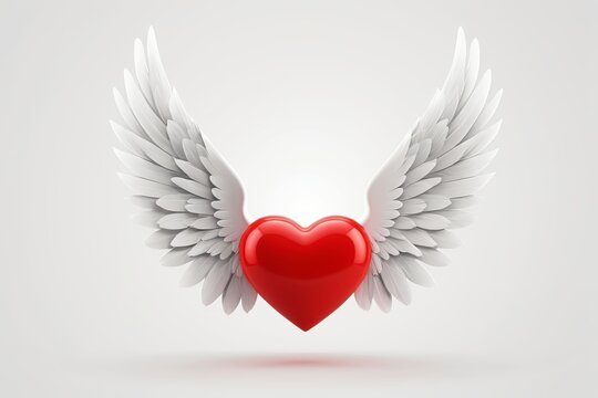 a close up of a heart with wings on a white background