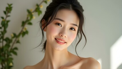Beautiful young Asian woman smiling and happy created with Generative AI
