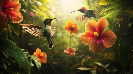 Hummingbirds in a Tropical Paradise: A Vibrant Display of Nature's Beauty