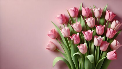 Obraz premium Pink Tulips Bouquet on Pastel Pink Background – Minimalist Spring Floral Design for Valentine’s Day